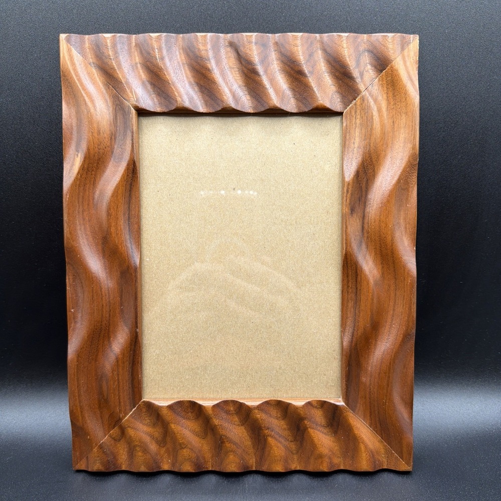 Vintage Teak? Wood Wiggle Wavy Design Photo Picture Frame 8x10 Boho